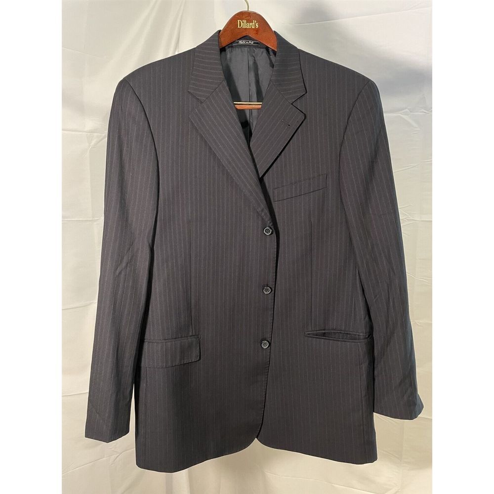 Galliani 56 | 46L Super 120s Wool Black Pinstriped 3Btn Blazer Sport Coat Jacket